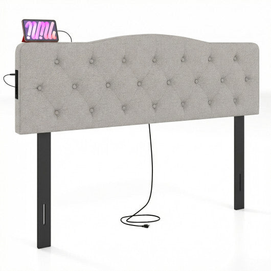 Tufted Upholstered Head Board for Queen and Full Size Bed with 2 AC Outlets-Beige LuxuryLifeWay Online Store
