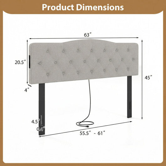 Tufted Upholstered Head Board for Queen and Full Size Bed with 2 AC Outlets-Beige LuxuryLifeWay Online Store