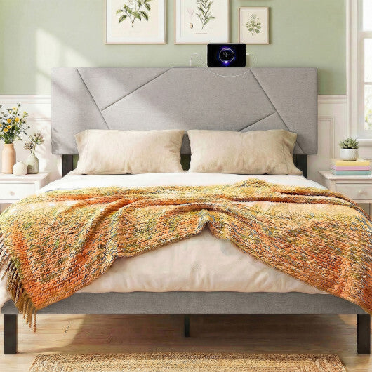 Headboard for Full Size Bed and Queen Geometric Upholstered Head Board-Gray LuxuryLifeWay Online Store