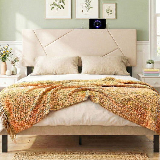 Headboard for Full Size Bed and Queen Geometric Upholstered Head Board-Gray LuxuryLifeWay Online Store