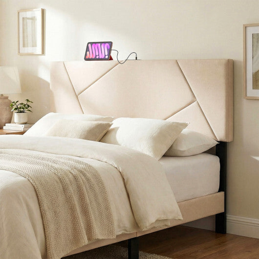 Headboard for Full Size Bed and Queen Geometric Upholstered Head Board-Gray LuxuryLifeWay Online Store