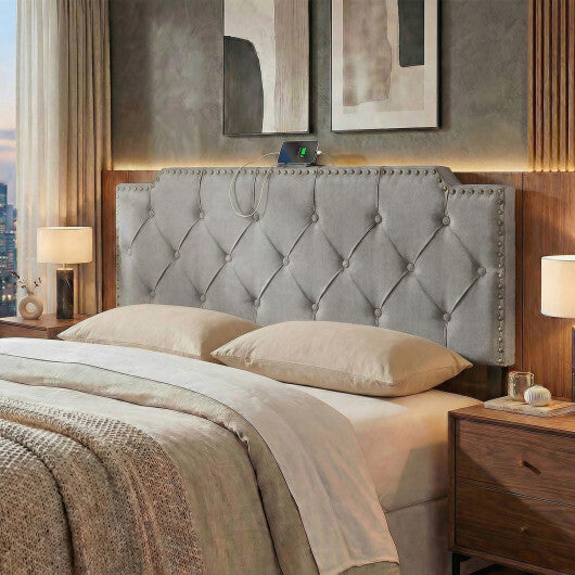 Headboard for Queen and Full Size Bed Rivet Tufted Upholstered Head Board-Gray LuxuryLifeWay Online Store