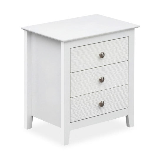 Modern Farmhouse 3-Drawer NightStand with Wood Grain Accents and Sleek Knobs-White LuxuryLifeWay Online Store