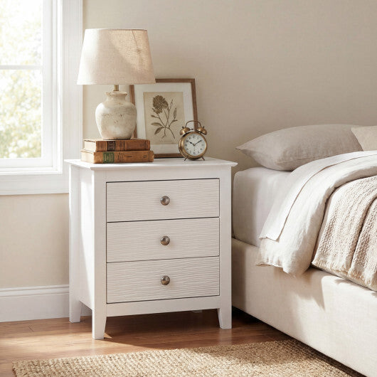 Modern Farmhouse 3-Drawer NightStand with Wood Grain Accents and Sleek Knobs-White LuxuryLifeWay Online Store