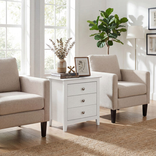 Modern Farmhouse 3-Drawer NightStand with Wood Grain Accents and Sleek Knobs-White LuxuryLifeWay Online Store