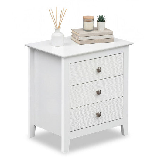 Modern Farmhouse 3-Drawer NightStand with Wood Grain Accents and Sleek Knobs-White LuxuryLifeWay Online Store