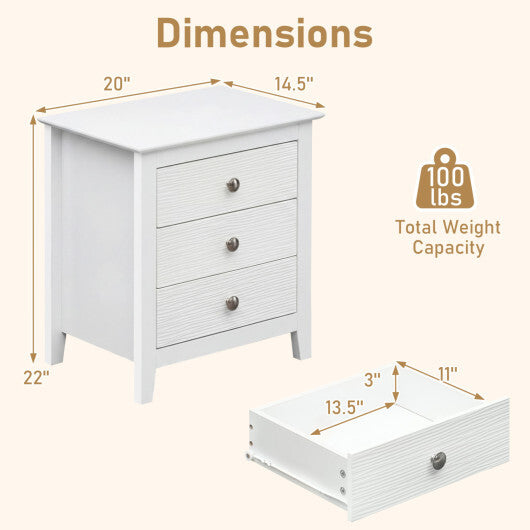 Modern Farmhouse 3-Drawer NightStand with Wood Grain Accents and Sleek Knobs-White LuxuryLifeWay Online Store
