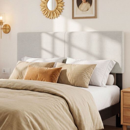Upholstered Headboard Queen/Full Size Vertical Quilted Linen Fabric Bed Frame Mount Panel-Gray