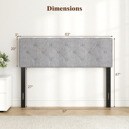 Upholstered Headboard Queen/Full Size Tufted Linen Fabric Bed Frame Mount Panel-Gray LuxuryLifeWay Online Store