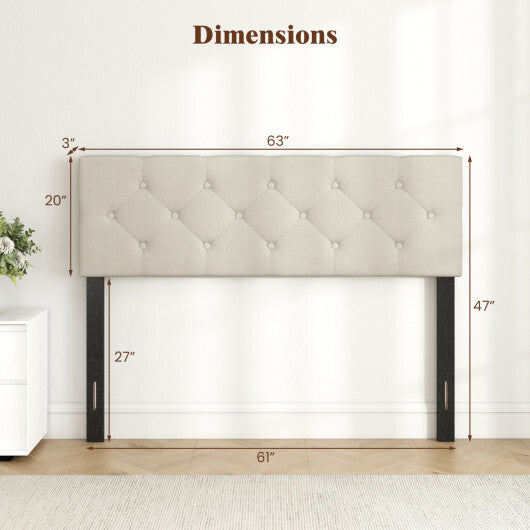 Upholstered Headboard Queen/Full Size Tufted Linen Fabric Bed Frame Mount Panel-Gray LuxuryLifeWay Online Store