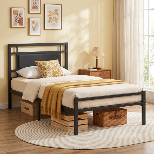 Metal Bed Frame with Upholstered Headboard-Twin Size LuxuryLifeWay Online Store