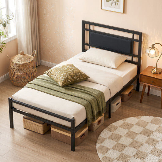 Metal Bed Frame with Upholstered Headboard-Twin Size LuxuryLifeWay Online Store