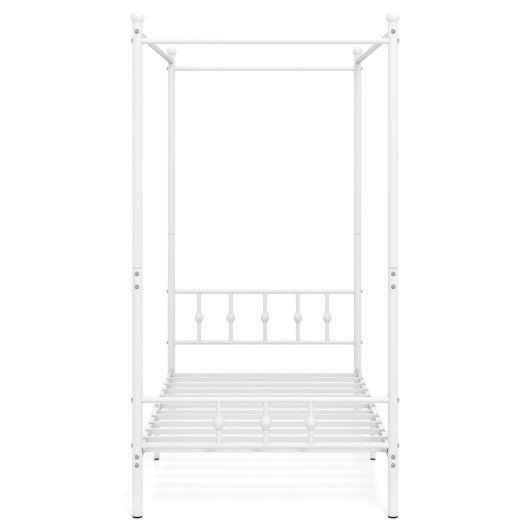 Twin Size Metal Canopy Bed Frame with Headboard and Footboard-White LuxuryLifeWay Online Store