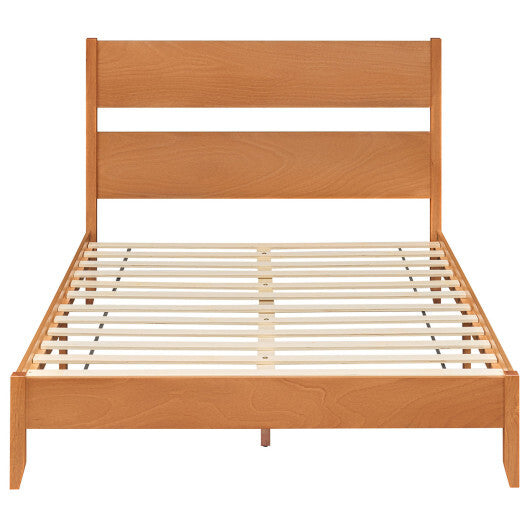 Queen Bed Frame with Headboard and Solid Wood Legs 12 Slats-Warm Brown LuxuryLifeWay Online Store