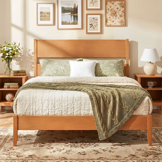 Queen Bed Frame with Headboard and Solid Wood Legs 12 Slats-Warm Brown LuxuryLifeWay Online Store
