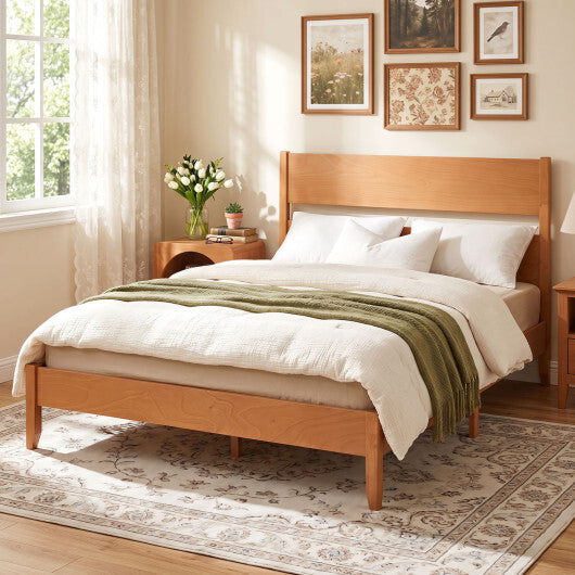 Queen Bed Frame with Headboard and Solid Wood Legs 12 Slats-Warm Brown LuxuryLifeWay Online Store