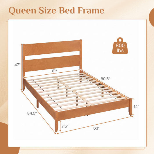 Queen Bed Frame with Headboard and Solid Wood Legs 12 Slats-Warm Brown LuxuryLifeWay Online Store