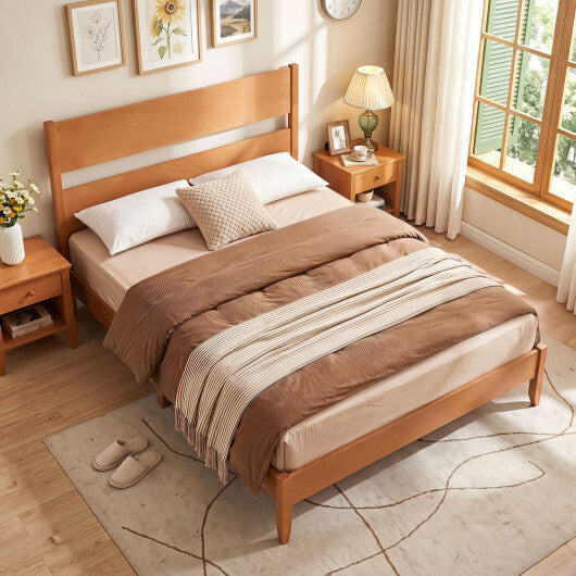 Queen Bed Frame with Headboard and Solid Wood Legs 12 Slats-Warm Brown LuxuryLifeWay Online Store