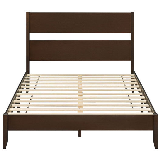 Queen Bed Frame with Headboard and Solid Wood Legs 12 Slats-Warm Brown LuxuryLifeWay Online Store