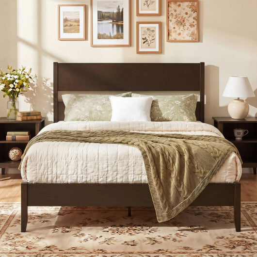 Queen Bed Frame with Headboard and Solid Wood Legs 12 Slats-Warm Brown LuxuryLifeWay Online Store