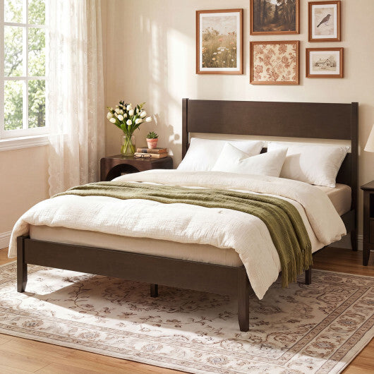 Queen Bed Frame with Headboard and Solid Wood Legs 12 Slats-Warm Brown LuxuryLifeWay Online Store