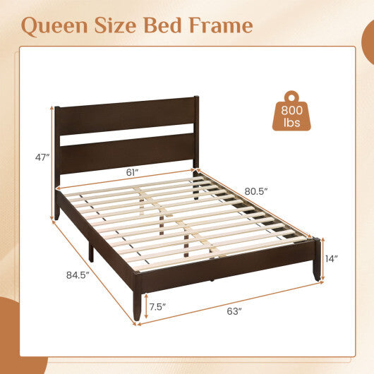 Queen Bed Frame with Headboard and Solid Wood Legs 12 Slats-Warm Brown LuxuryLifeWay Online Store