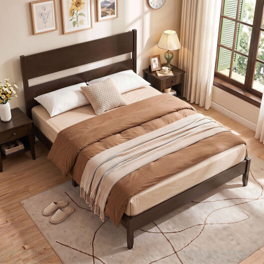 Queen Bed Frame with Headboard and Solid Wood Legs 12 Slats-Warm Brown LuxuryLifeWay Online Store