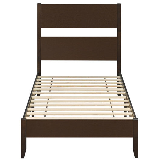 Twin Bed Frame with Headboard with Solid Wood Legs 12 Slats-Warm Brown LuxuryLifeWay Online Store