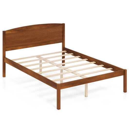 Full Size Wooden Platform Bed Frame with Curved Headboard-Walnut LuxuryLifeWay Online Store
