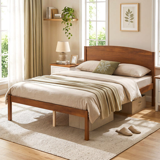 Full Size Wooden Platform Bed Frame with Curved Headboard-Walnut LuxuryLifeWay Online Store