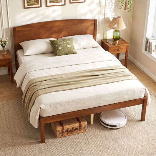 Full Size Wooden Platform Bed Frame with Curved Headboard-Walnut LuxuryLifeWay Online Store