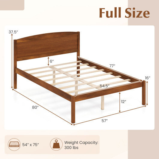 Full Size Wooden Platform Bed Frame with Curved Headboard-Walnut LuxuryLifeWay Online Store