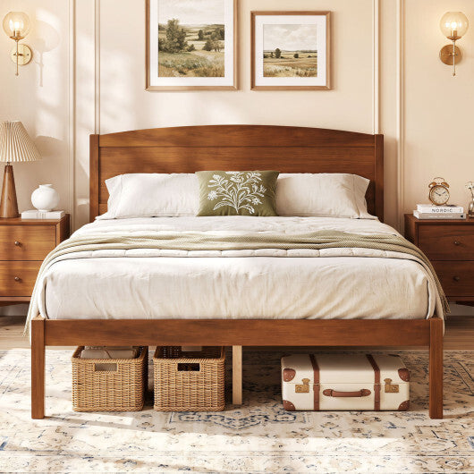 Full Size Wooden Platform Bed Frame with Curved Headboard-Walnut LuxuryLifeWay Online Store
