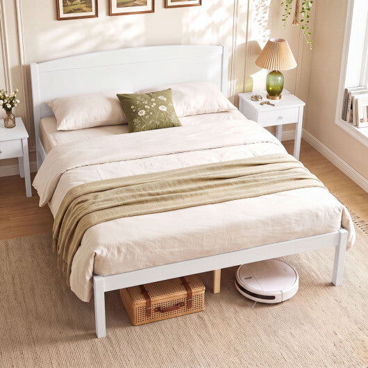 Full Size Wooden Platform Bed Frame with Curved Headboard-Walnut LuxuryLifeWay Online Store