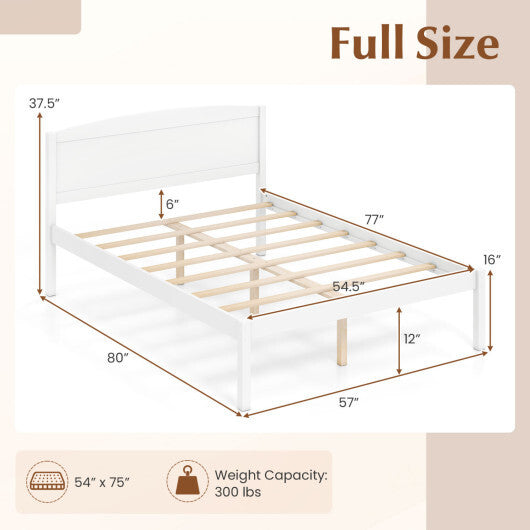 Full Size Wooden Platform Bed Frame with Curved Headboard-Walnut LuxuryLifeWay Online Store