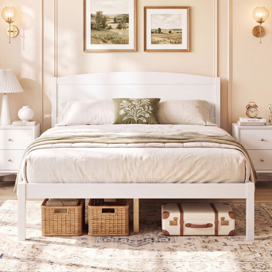 Full Size Wooden Platform Bed Frame with Curved Headboard-Walnut LuxuryLifeWay Online Store
