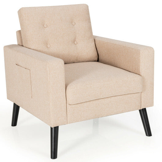 Mid-Century Upholstered Armchair Club Chair with Rubber Wood Legs-Gray LuxuryLifeWay Online Store