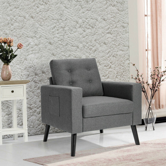 Mid-Century Upholstered Armchair Club Chair with Rubber Wood Legs-Gray - Color: Gray LuxuryLifeWay Online Store