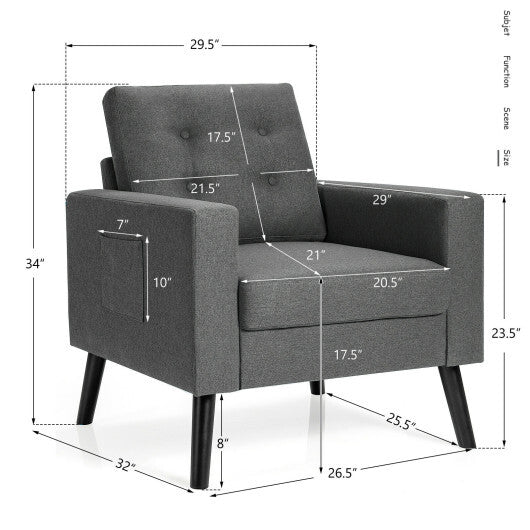 Mid-Century Upholstered Armchair Club Chair with Rubber Wood Legs-Gray - Color: Gray LuxuryLifeWay Online Store