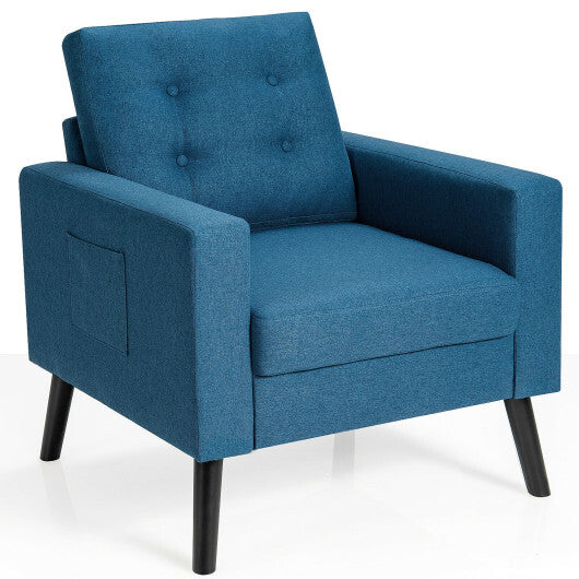 Mid-Century Upholstered Armchair Club Chair with Rubber Wood Legs-Blue - Color: Blue LuxuryLifeWay Online Store