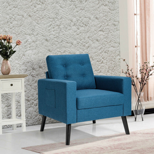 Mid-Century Upholstered Armchair Club Chair with Rubber Wood Legs-Blue - Color: Blue LuxuryLifeWay Online Store