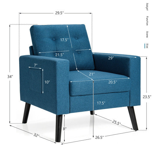 Mid-Century Upholstered Armchair Club Chair with Rubber Wood Legs-Blue - Color: Blue LuxuryLifeWay Online Store