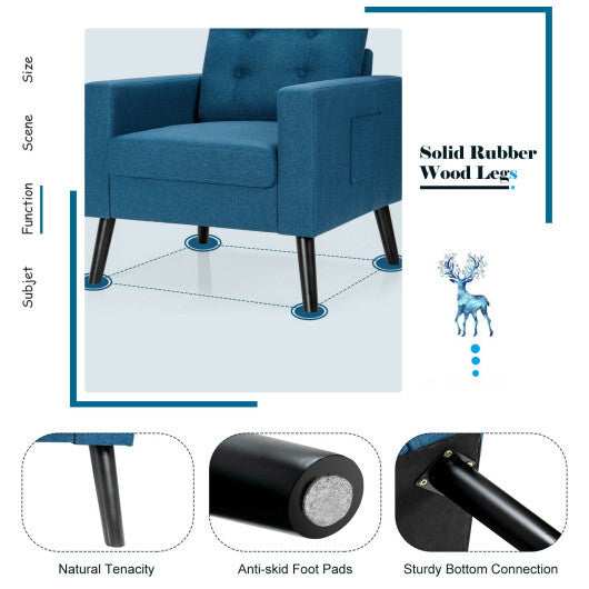 Mid-Century Upholstered Armchair Club Chair with Rubber Wood Legs-Blue - Color: Blue LuxuryLifeWay Online Store
