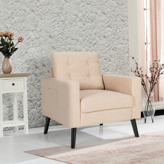 Mid-Century Upholstered Armchair Club Chair with Rubber Wood Legs-Gray LuxuryLifeWay Online Store