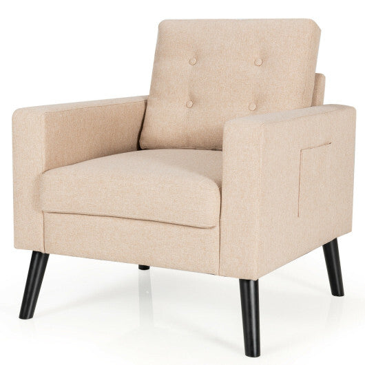 Mid-Century Upholstered Armchair Club Chair with Rubber Wood Legs-Gray LuxuryLifeWay Online Store