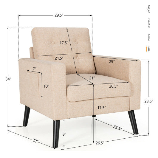 Mid-Century Upholstered Armchair Club Chair with Rubber Wood Legs-Gray LuxuryLifeWay Online Store