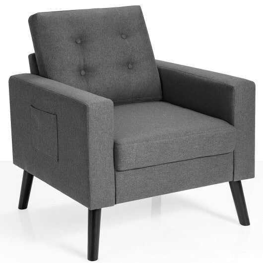 Mid-Century Upholstered Armchair Club Chair with Rubber Wood Legs-Gray LuxuryLifeWay Online Store