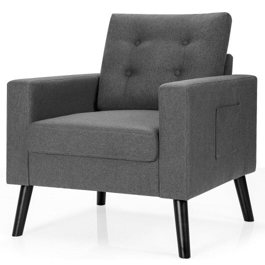 Mid-Century Upholstered Armchair Club Chair with Rubber Wood Legs-Gray LuxuryLifeWay Online Store