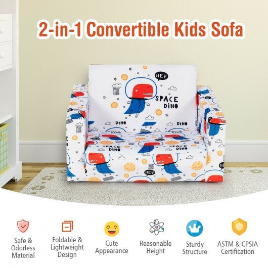 2-in-1 Convertible Kids Sofa with Velvet Fabric-White - Color: White LuxuryLifeWay Online Store