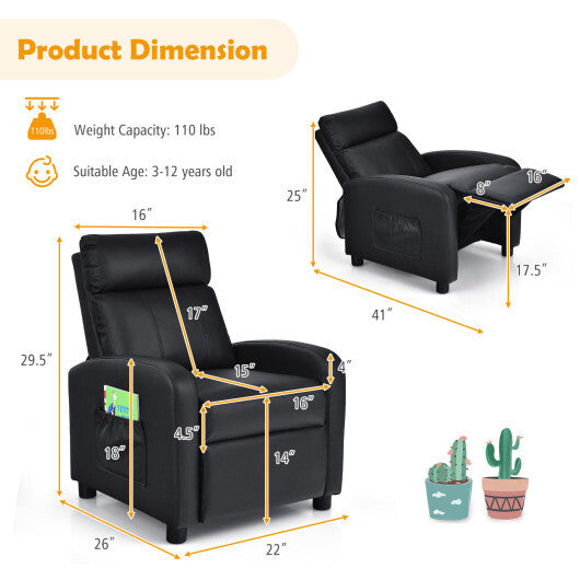 Ergonomic PU Leather Kids Recliner Lounge Sofa for 3-12 Age Group-Pink LuxuryLifeWay Online Store